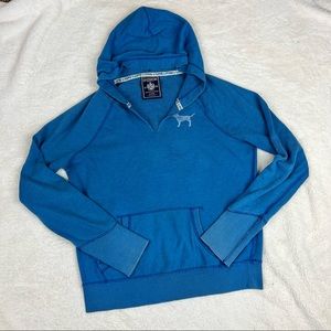 VS Pink Distressed Blue Star Notch Top Hoodie Sweater Large